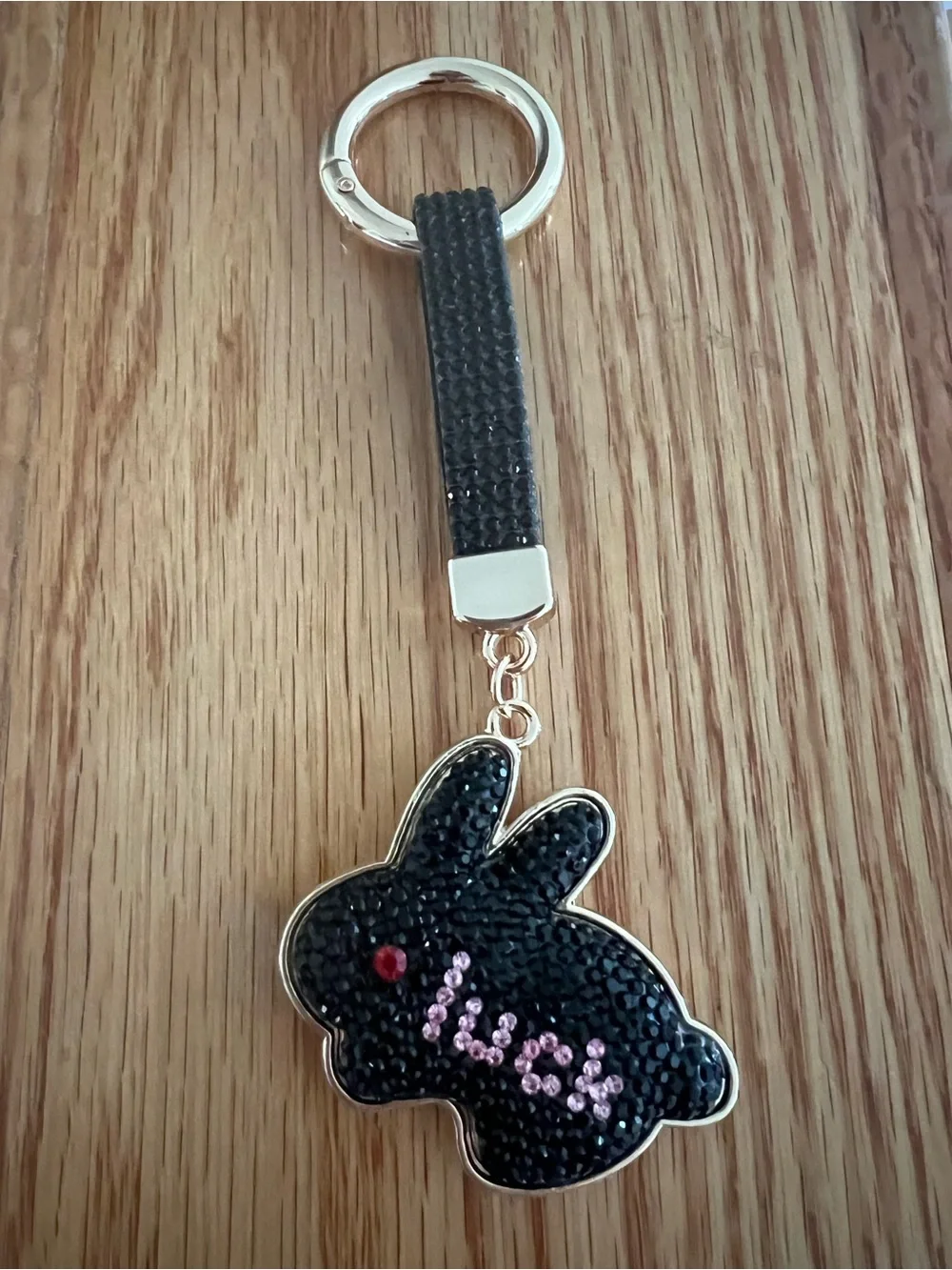 Reversible Bunny Charm Keychain - Black Sparkle